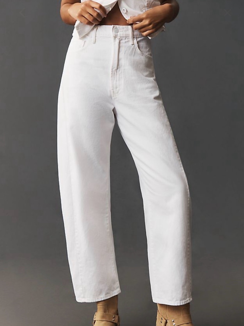 Anthropologie Mother White Cotton Barrel Leg High Waist Jeans Size 34 NEW
